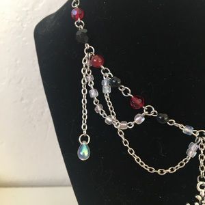 Hand crafted glass bead and silver tone pendant necklace